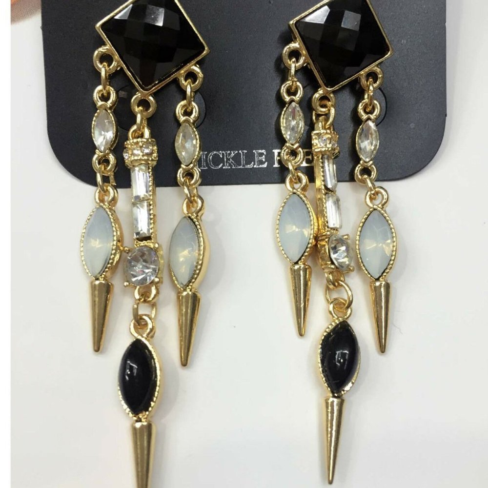 New. Ladies Gold black crystal drop earrings - Picture 2 of 2